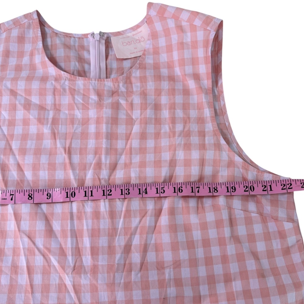 Bando Gingham Jumpsuit Wide Leg Belted Pink White Cotton Size 2X - Picture 5 of 12